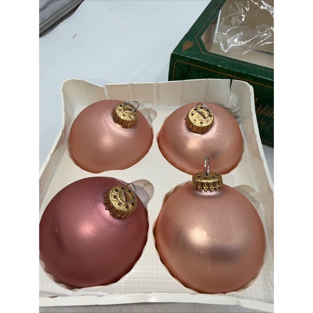 Vintage Christmas By Krebs Glass Ornaments Pearl Rose W/Crowns Box Of 4